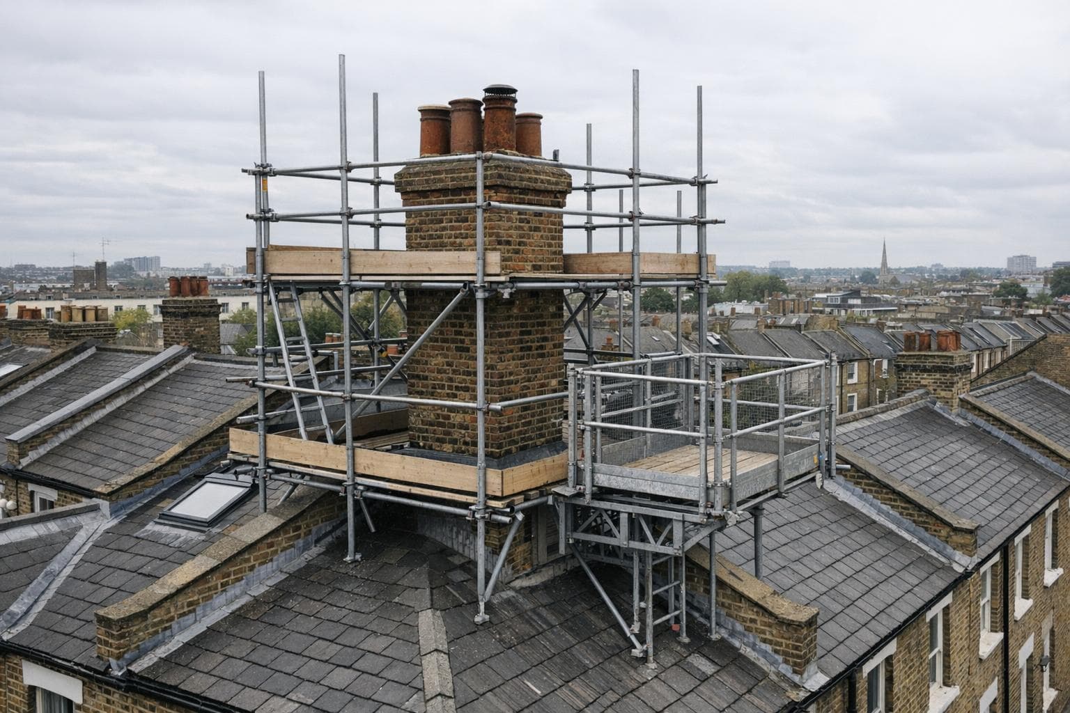 Chimney scaffold for shared terrace stack in Chiswick project image